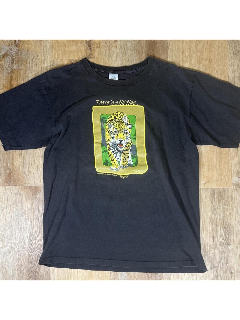 90s Earth Foundation Black Jaguar Wildlife Graphic T-Shirt – Size XL